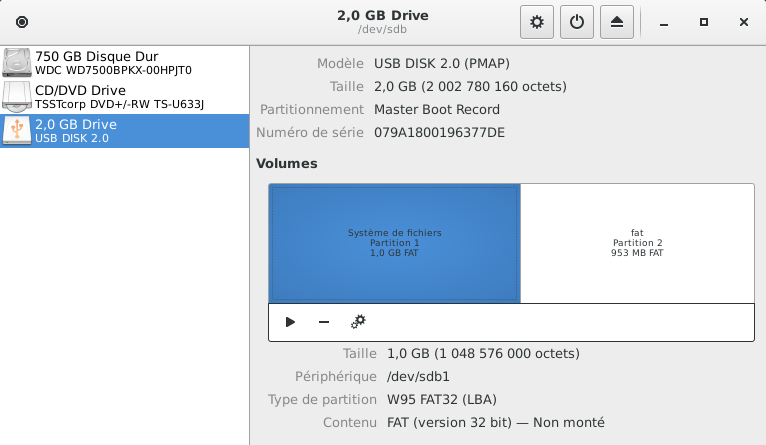 Gnome-disks Sélection de la partition